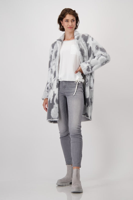 Grey Fluffy Printed Cardigan