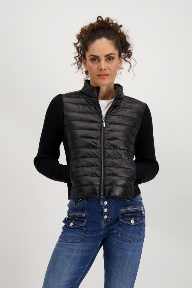 Black Quilted Jacket With Knitted Sleeve