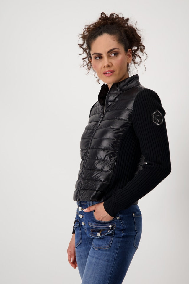 Black Quilted Jacket With Knitted Sleeve