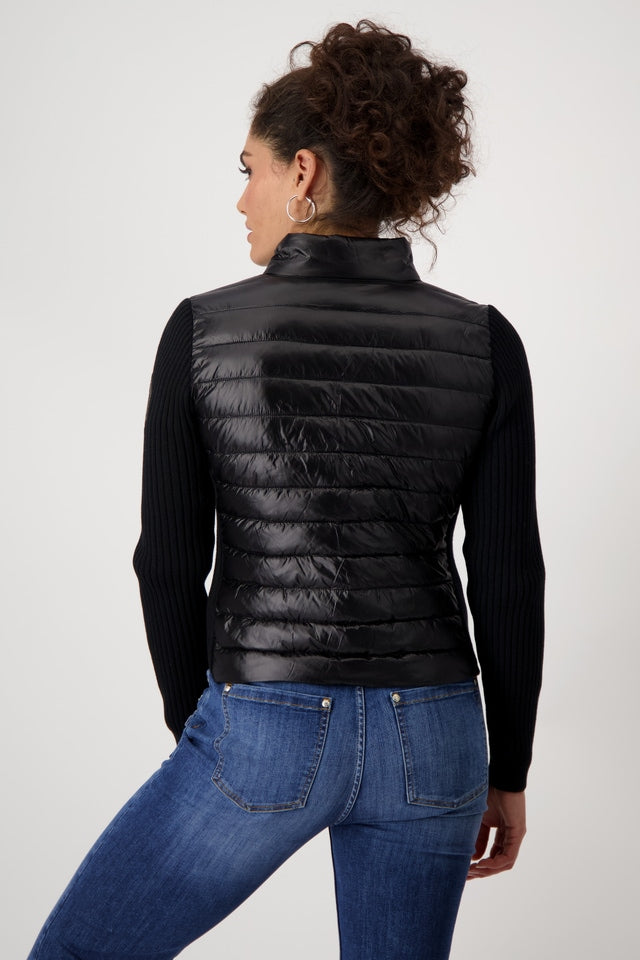 Black Quilted Jacket With Knitted Sleeve