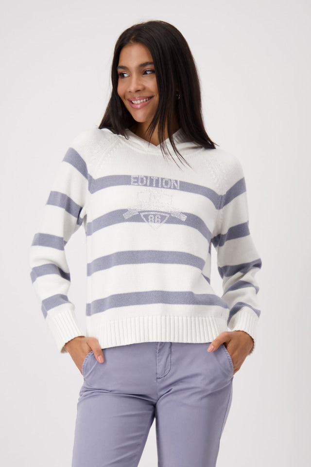 Cream Stripes Knit Hood Jumper