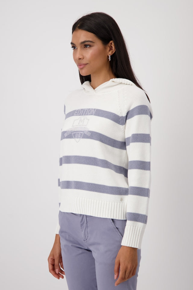 Cream Stripes Knit Hood Jumper