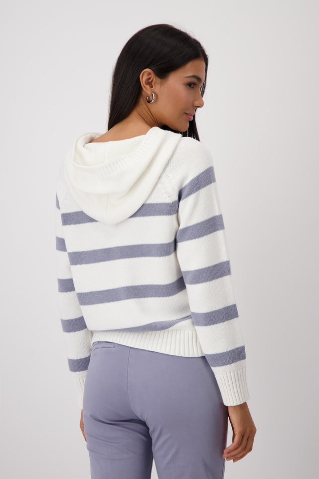 Cream Stripes Knit Hood Jumper