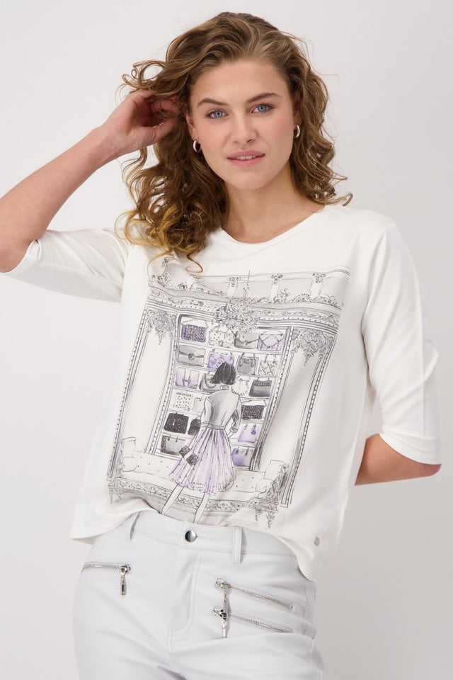 Cream Top With Woman's Drawing