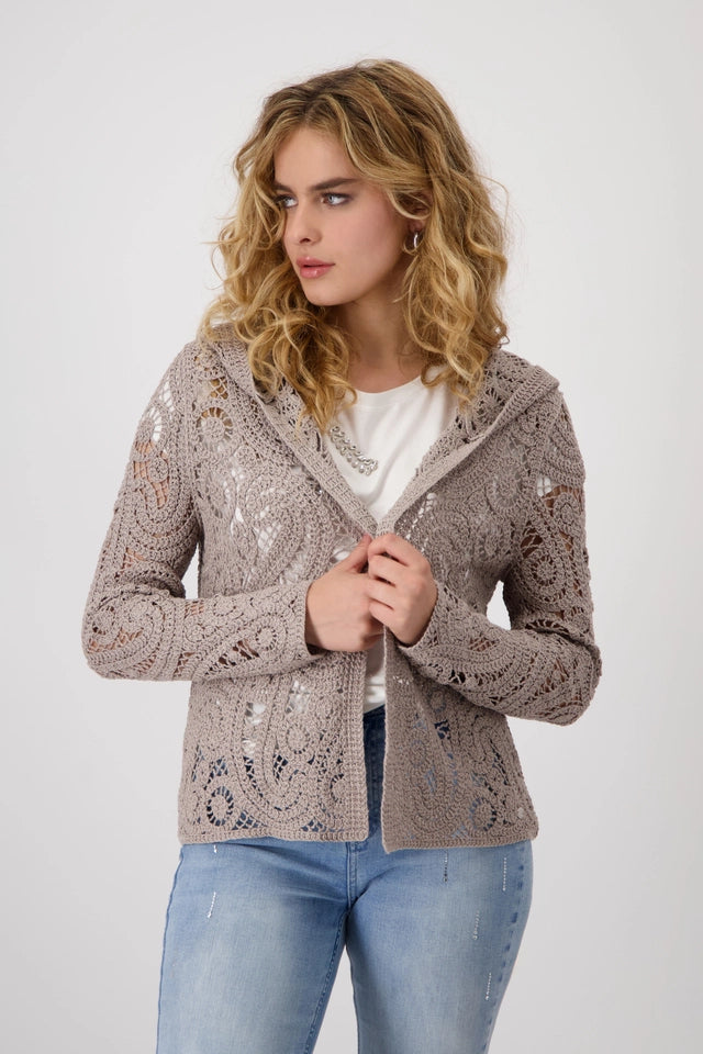 Taupe Crochet Cardigan