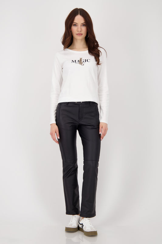 Straight Leg Black Leather-look Trousers