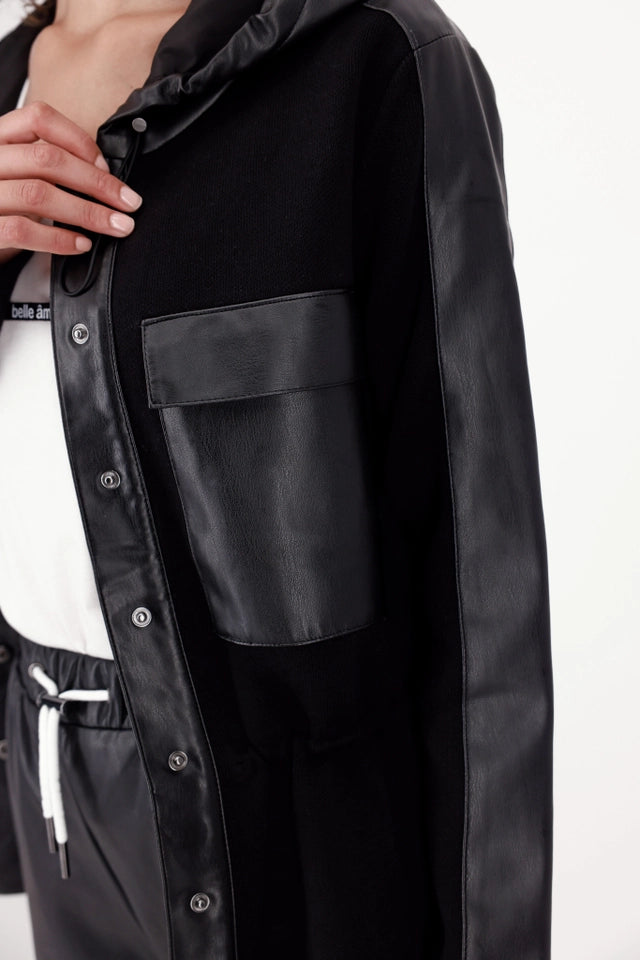 Black Faux Leather Cardigan