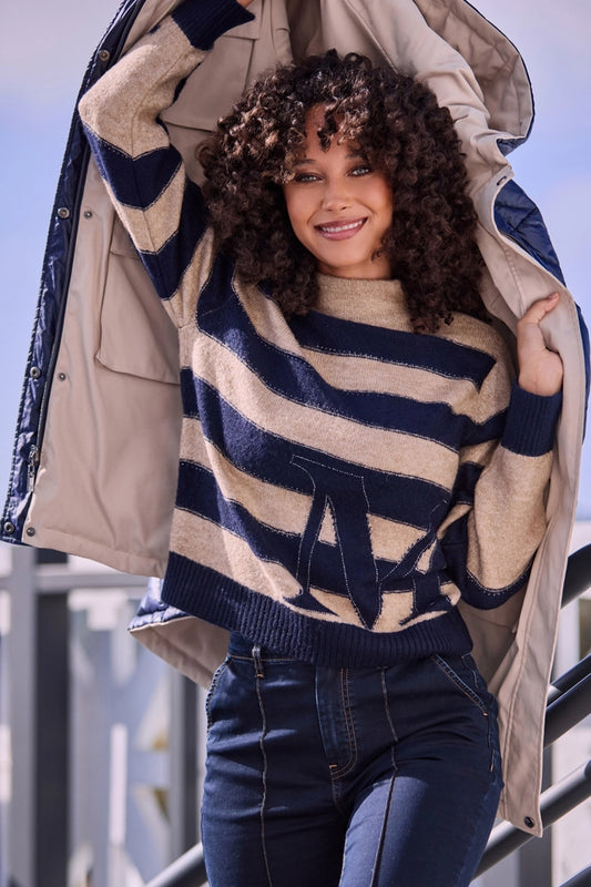 Camel & Navy Jumper