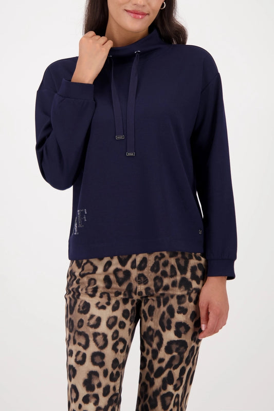 Navy Sweatshirt With Decorative Detail
