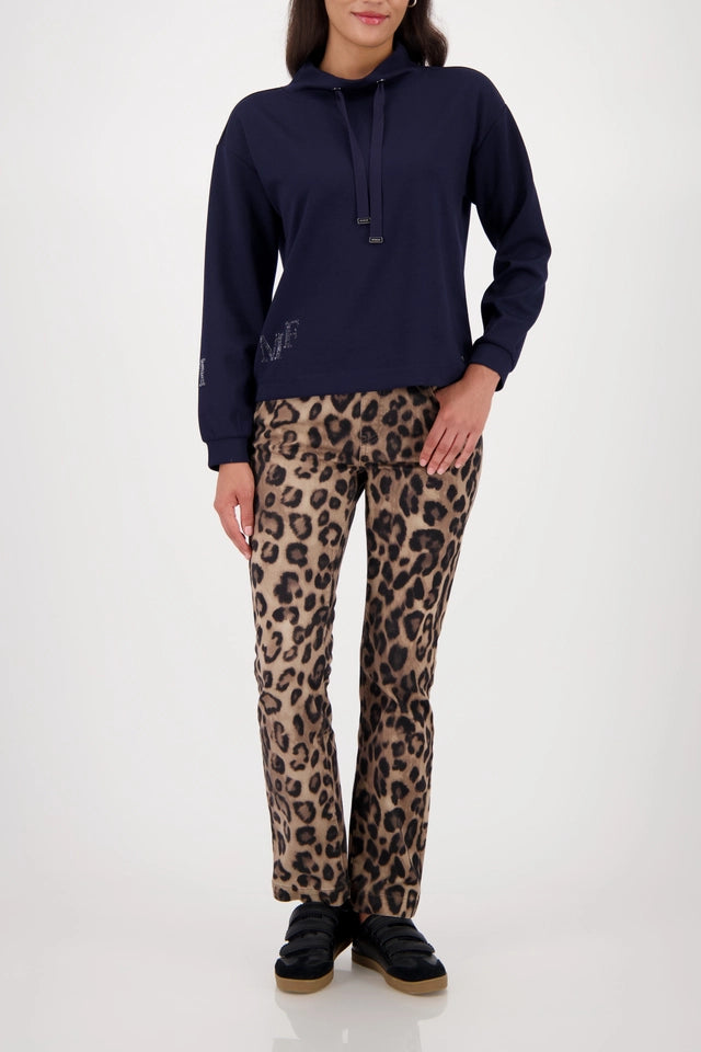 Navy Sweatshirt With Decorative Detail