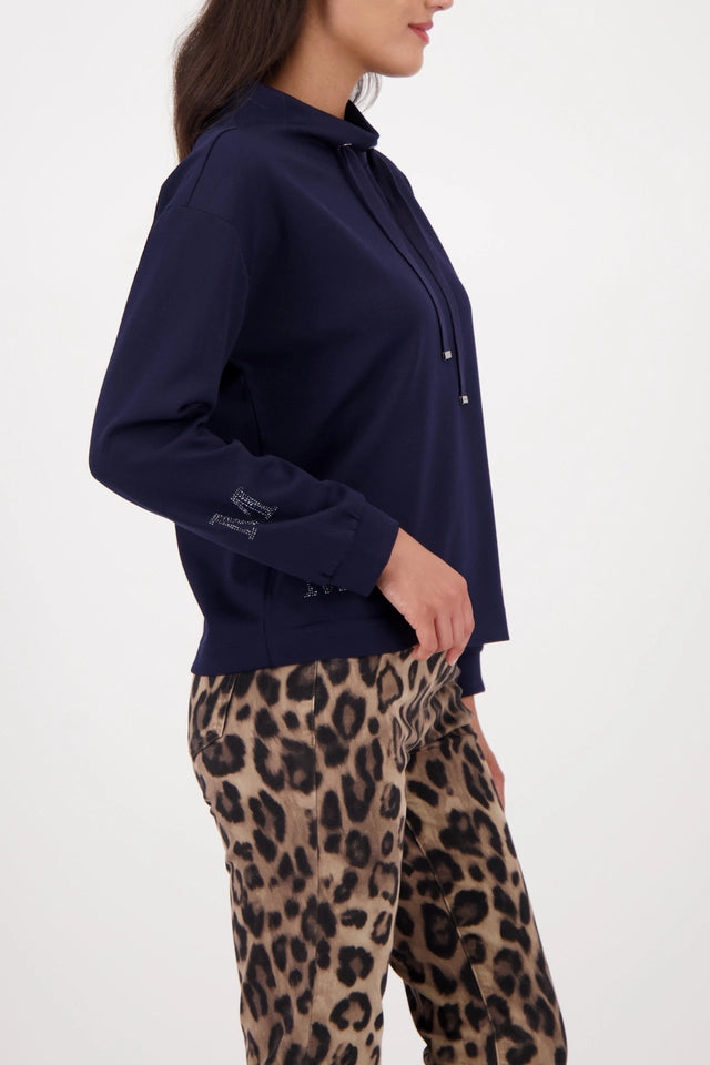 Navy Sweatshirt With Decorative Detail