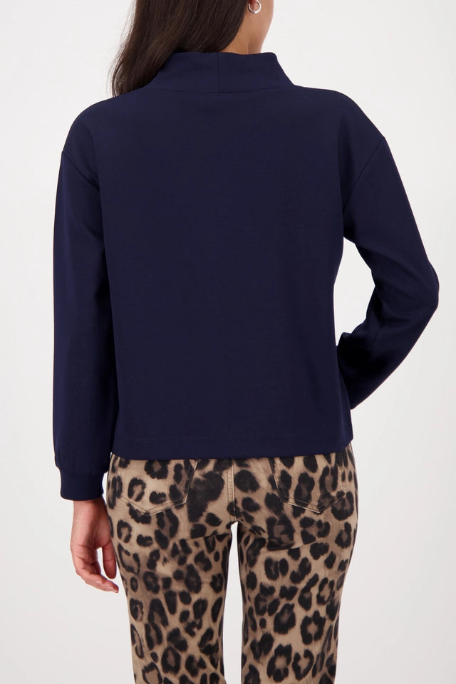 Navy Sweatshirt With Decorative Detail