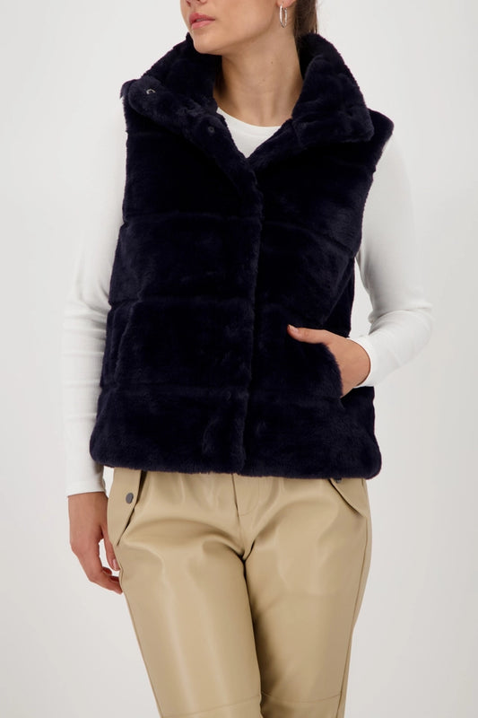 Fur Navy Waistcoat With Stand-up Collar