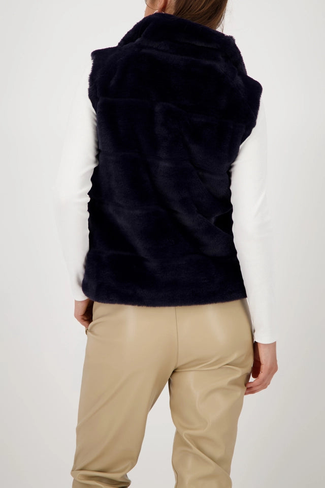Fur Navy Waistcoat With Stand-up Collar