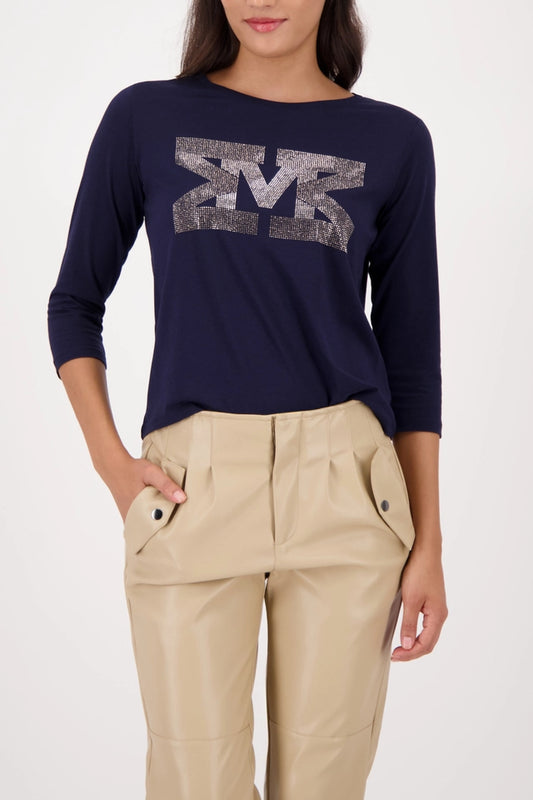 Navy Shirt With Rhinestones