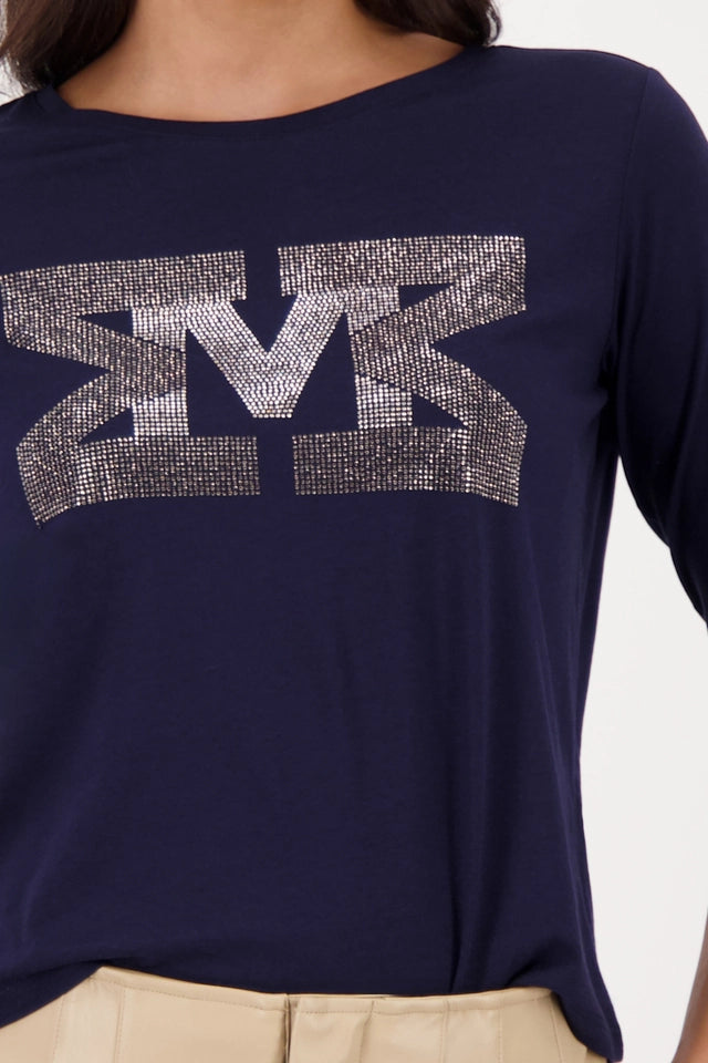 Navy Shirt With Rhinestones