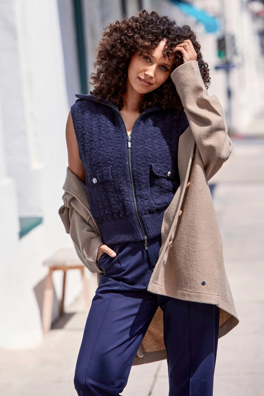 Navy Knitted Tweed Waistcoat With Sequins