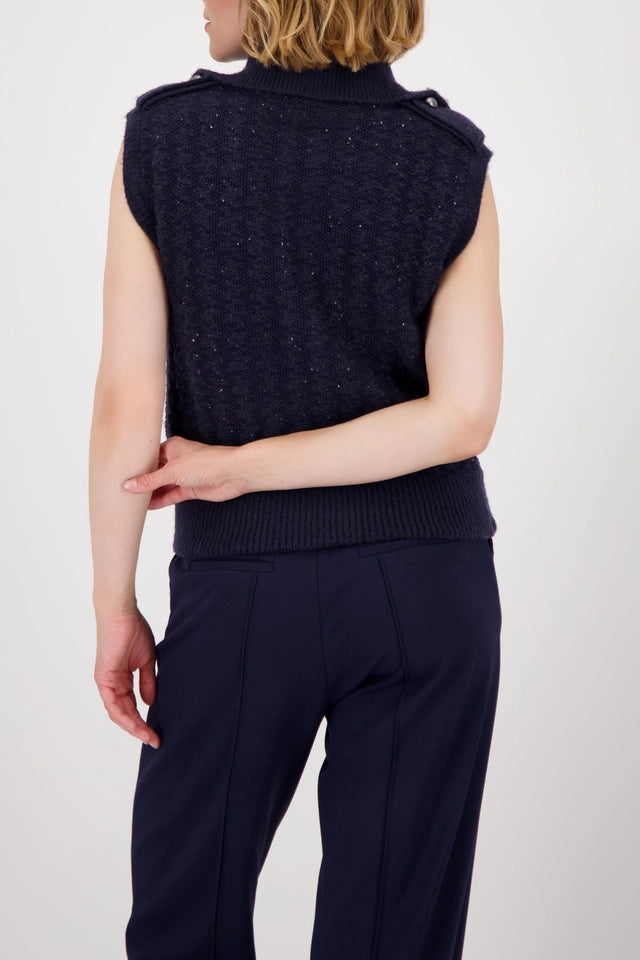 Navy Knitted Tweed Waistcoat With Sequins