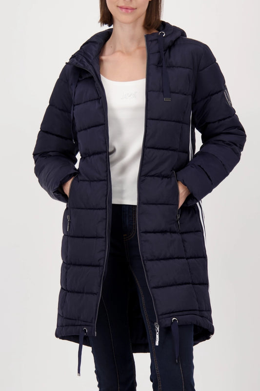 Navy Quilted Coat With Stripes