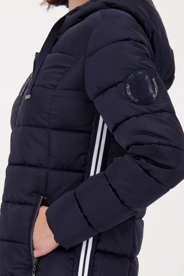 Navy Quilted Coat With Stripes