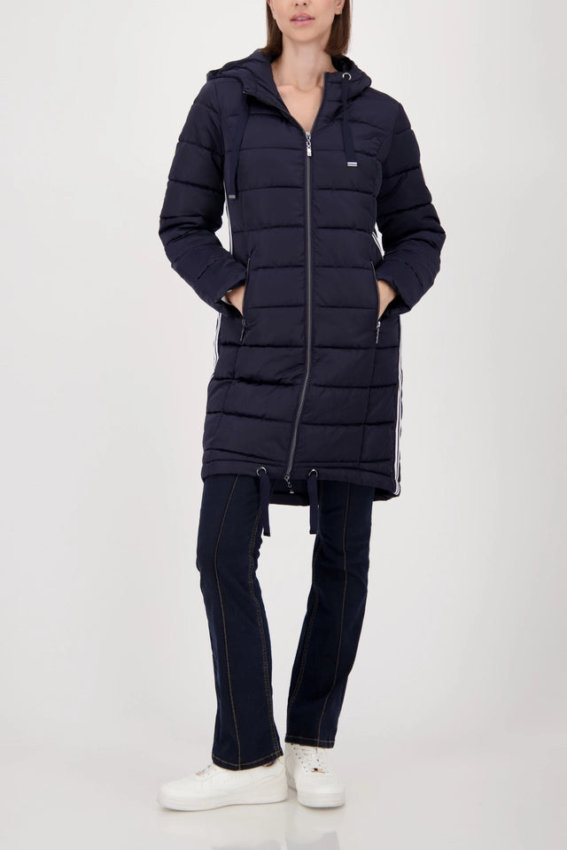 Navy Quilted Coat With Stripes