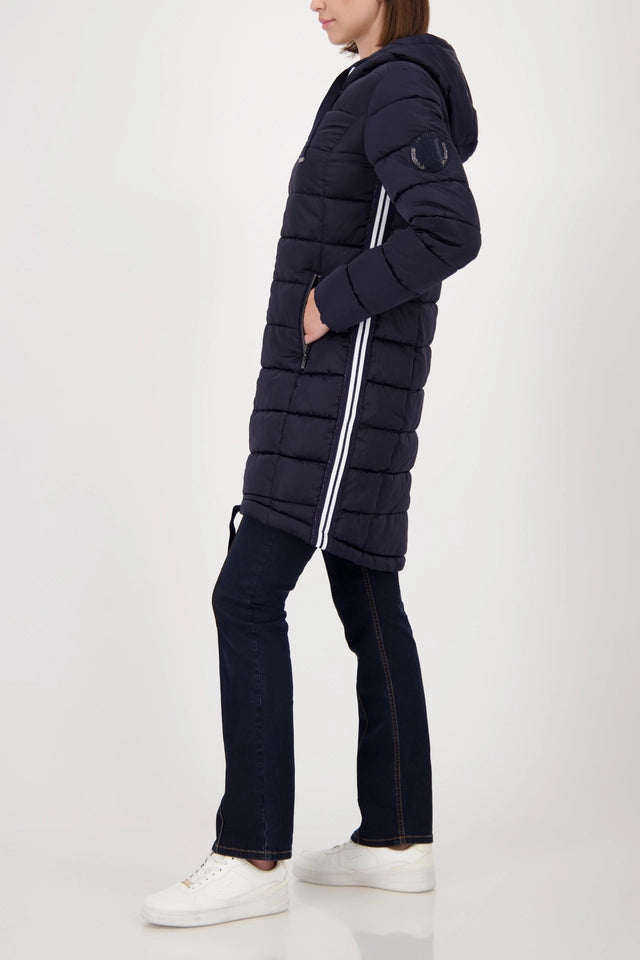Navy Quilted Coat With Stripes