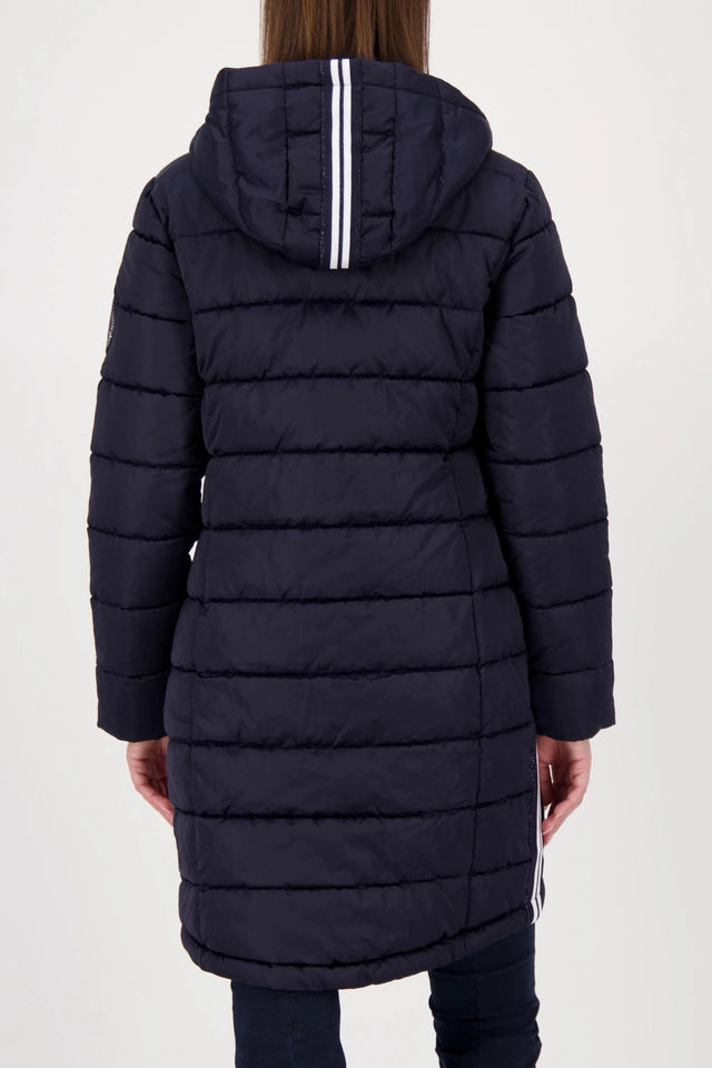 Navy Quilted Coat With Stripes