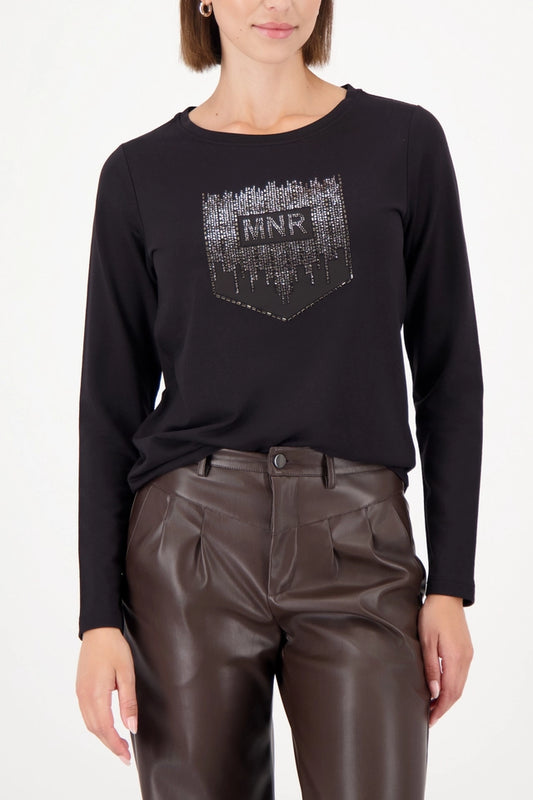 Black Long-sleeve shirt with rhinestones