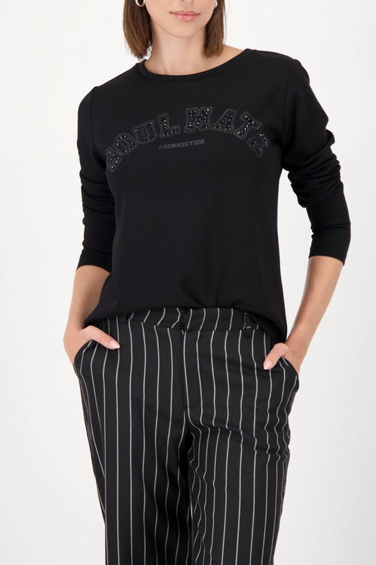 Black Long-sleeve shirt with rhinestone accents