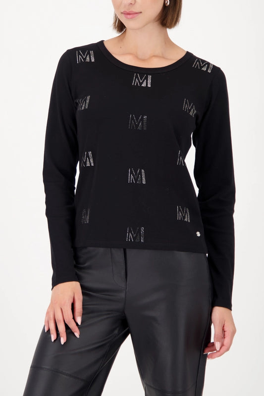 Black Long-sleeve shirt with rhinestone pattern