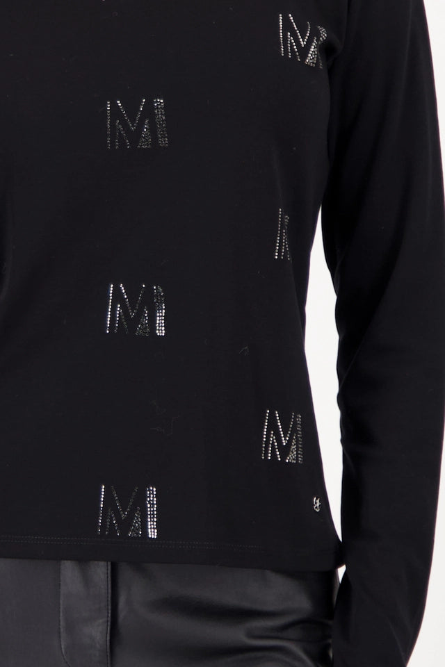 Black Long-sleeve shirt with rhinestone pattern
