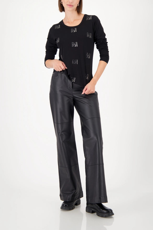 Black Long-sleeve shirt with rhinestone pattern