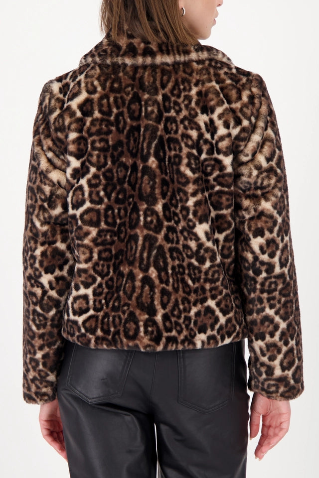 Fake fur jacket with leopard print