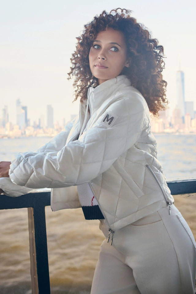 Off White Quilted Jacket With Stand-up Collar