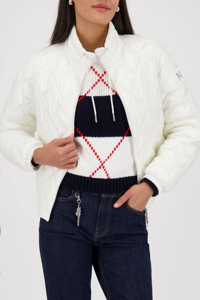 Off White Quilted Jacket With Stand-up Collar