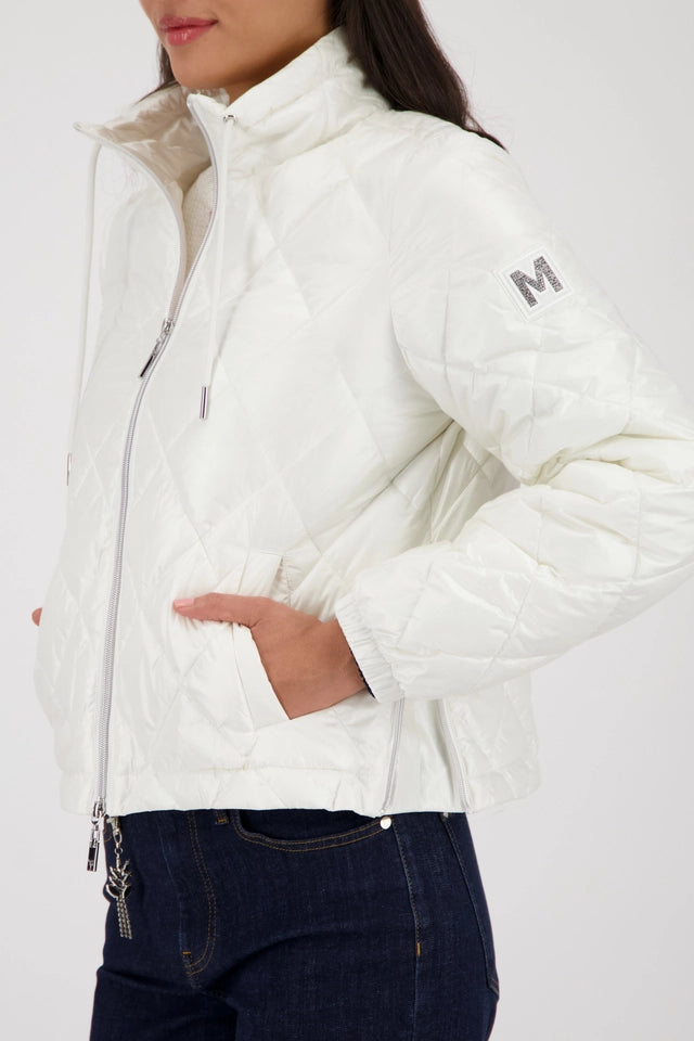 Off White Quilted Jacket With Stand-up Collar