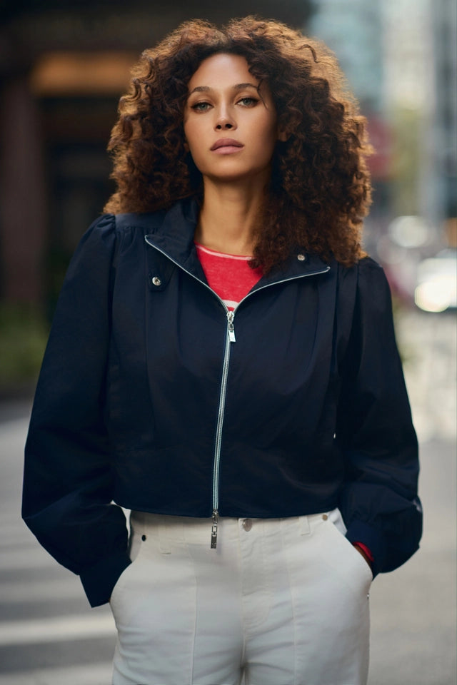 Navy Jacket With Stand up Collar