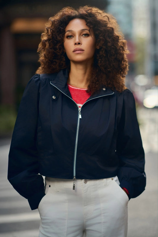 Navy Jacket With Stand up Collar