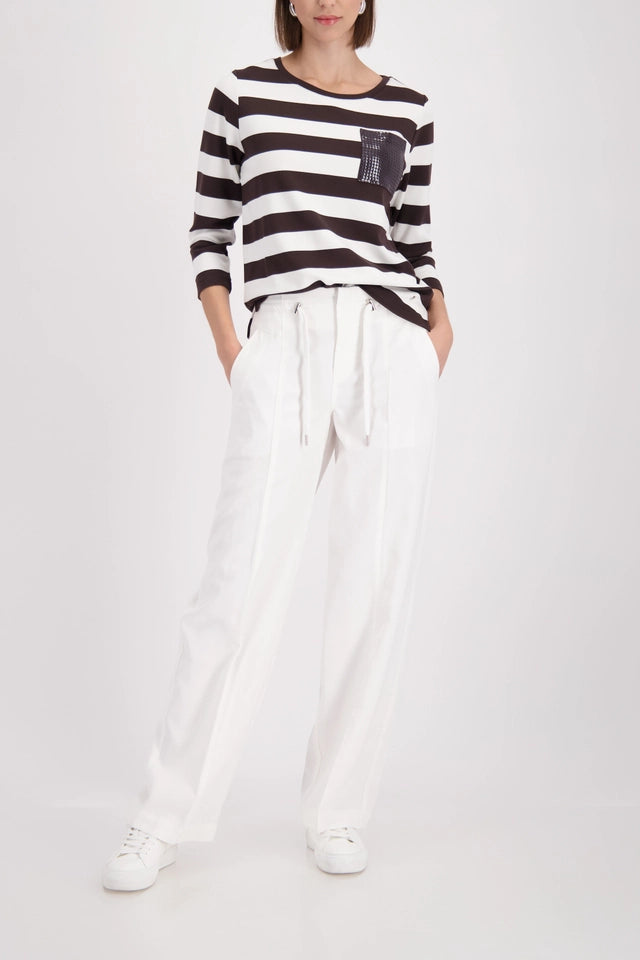 Off White Wide-leg Pants With Drawstring