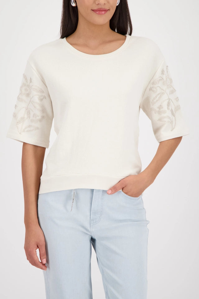 Sweatshirt Beige With Pearl Embellishment