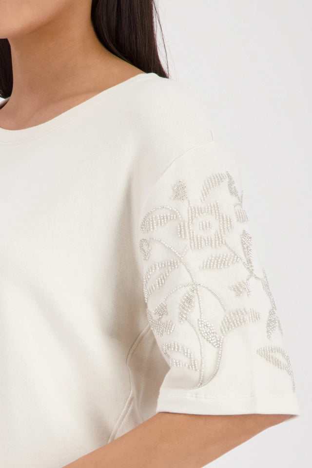 Sweatshirt Beige With Pearl Embellishment
