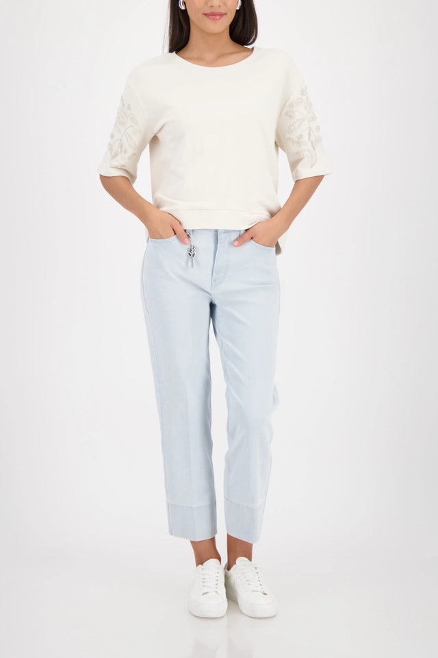 Sweatshirt Beige With Pearl Embellishment