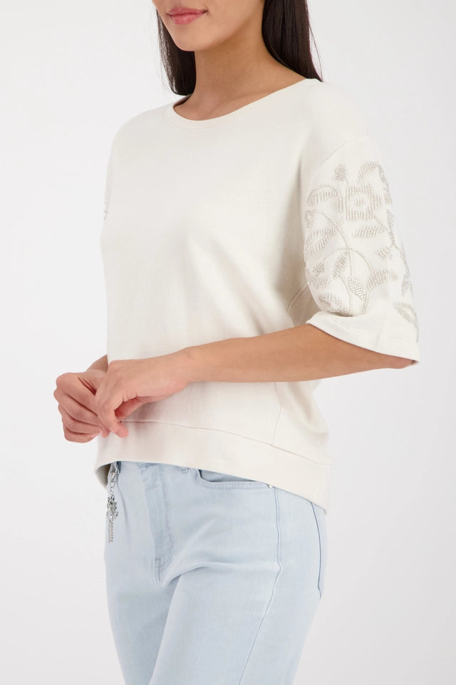 Sweatshirt Beige With Pearl Embellishment