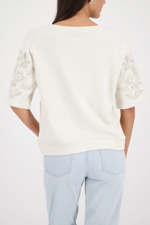 Sweatshirt Beige With Pearl Embellishment