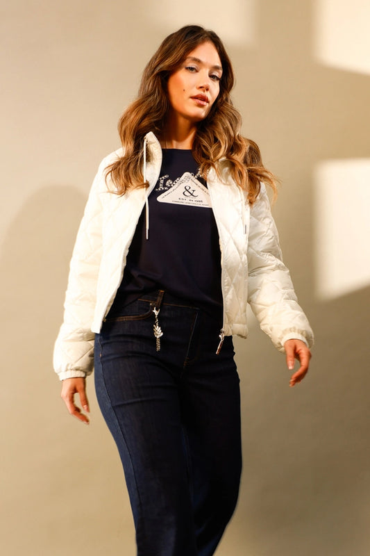 Off White Quilted Jacket With Neoprene