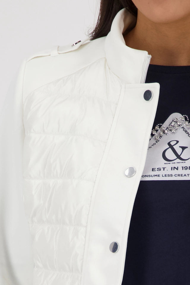 Off White Quilted Jacket With Neoprene