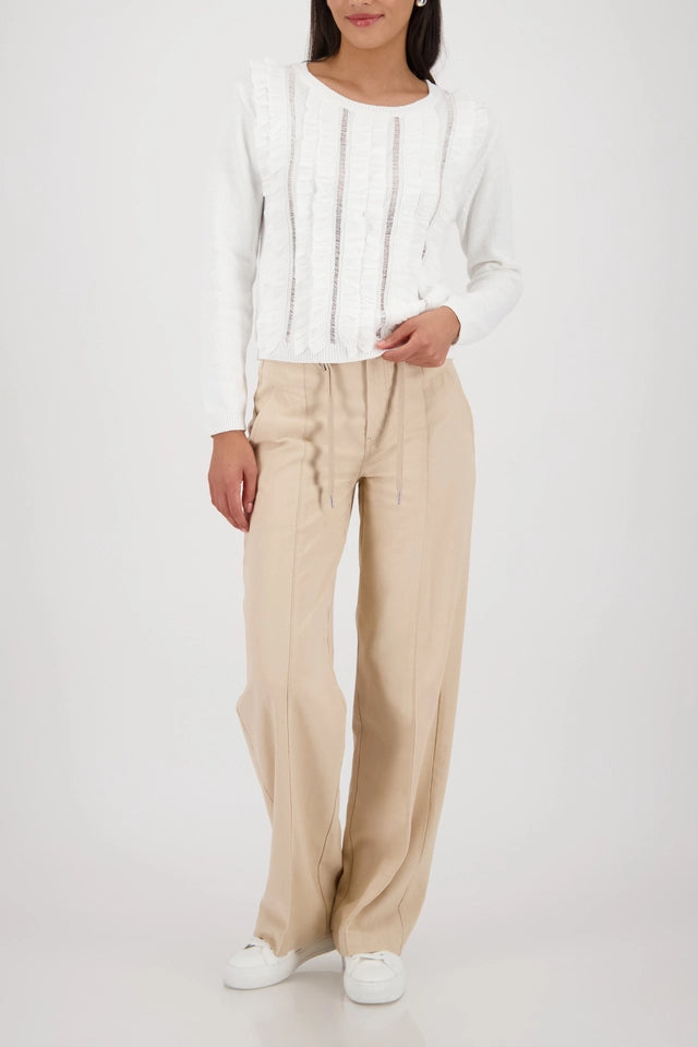 Off White Knitted Sweater with frill detail