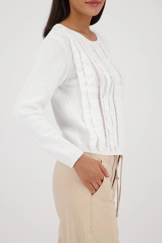 Off White Knitted Sweater with frill detail