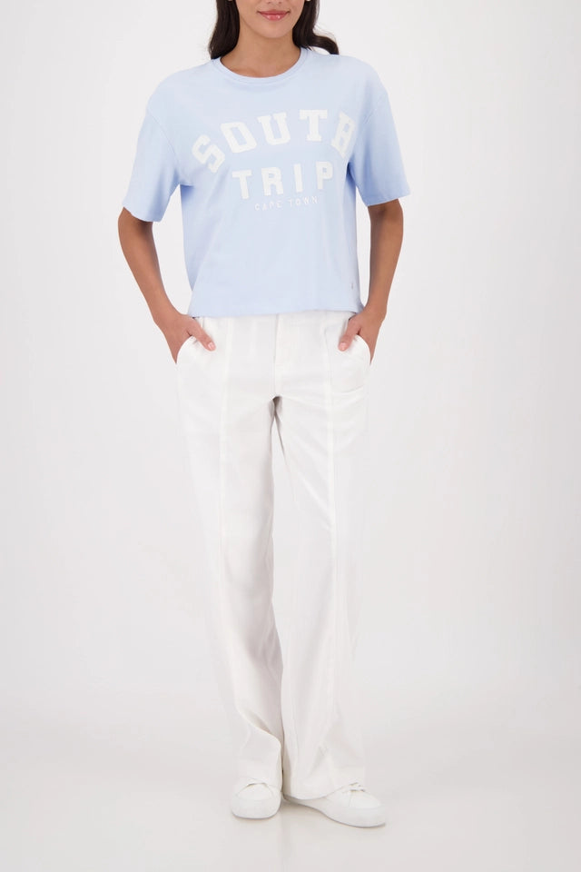 Light Sky Sweatshirt With Stitched Lettering