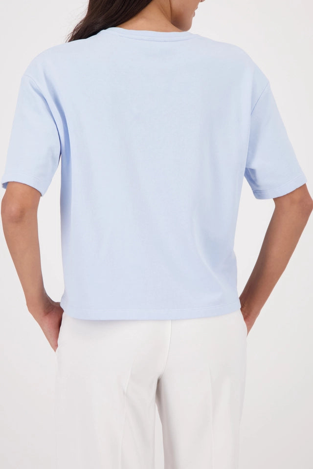 Light Sky Sweatshirt With Stitched Lettering